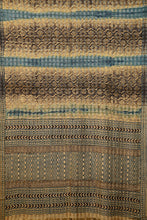 Load image into Gallery viewer, Hand woven self tussar check block printed sari in nature dye