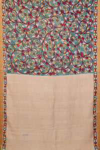 Hand woven mulberry silk with  pure jari border saree handpainted kalamkari with natural dye