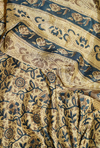 Hand woven cotton x silk block print natural dye sari